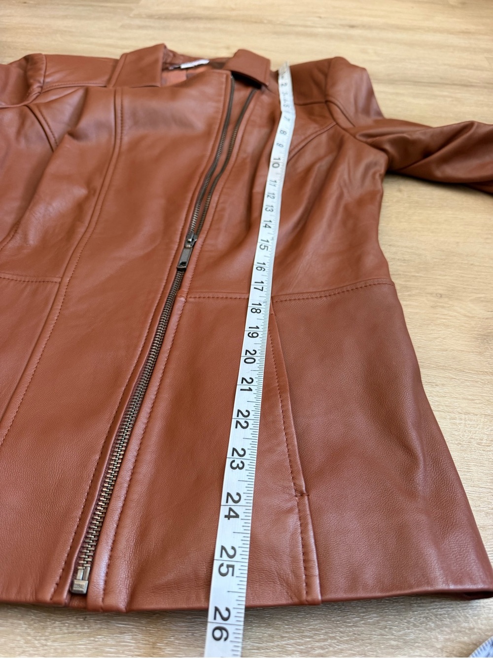 Denim & Company Leather Cognac Brown Tan Moto Jacket SZ S - Picture 5 of 11